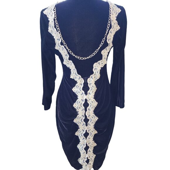 Wow Luxurious Embroidery Velvet Lace Gold Chain Party Prom Runway Designer Dress - Picture 16 of 16